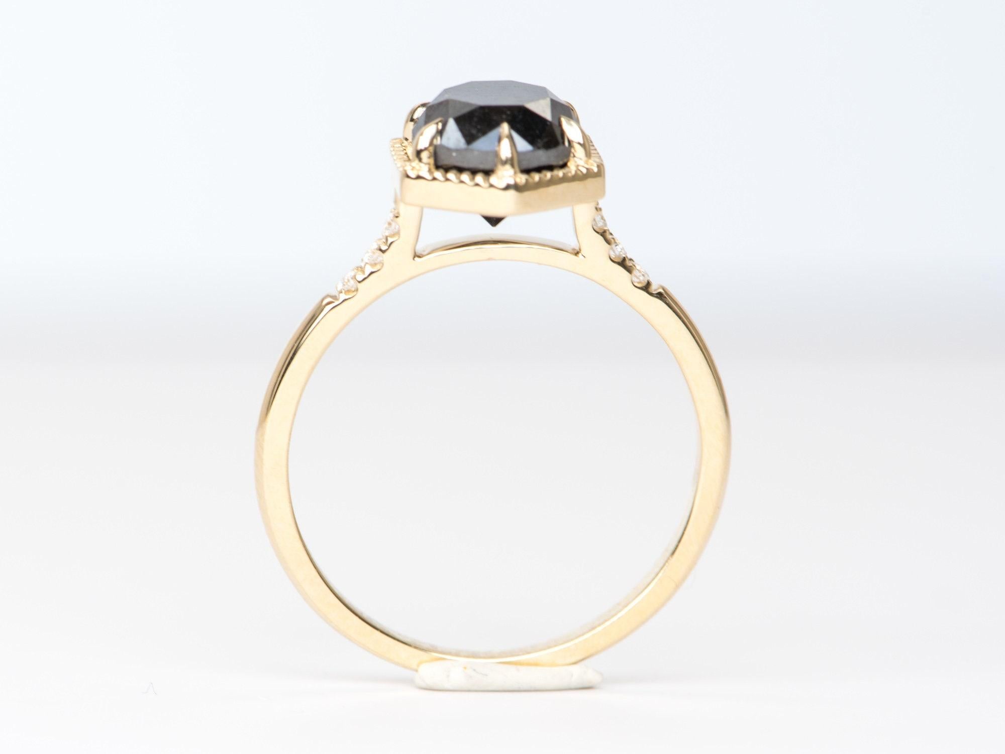 2.19ct Black Diamond in Hexagon Setting 14K Yellow Gold Engagement Ring R6244 In New Condition In Osprey, FL