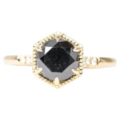 2.19ct Black Diamond in Hexagon Setting 14K Yellow Gold Engagement Ring R6244