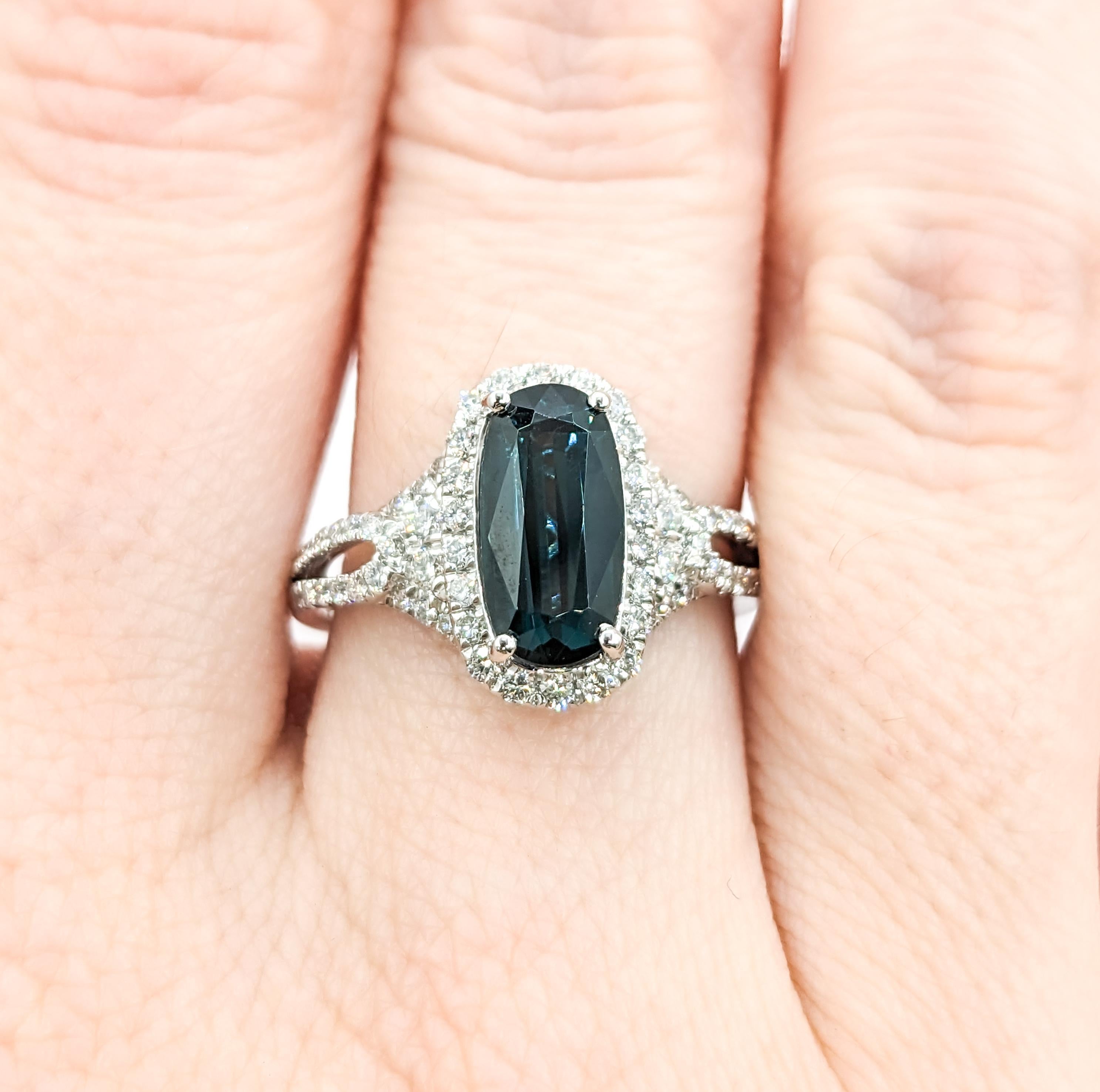 Contemporary 2.19ct Deep Blue Spinel & Diamond Ring in Platinum