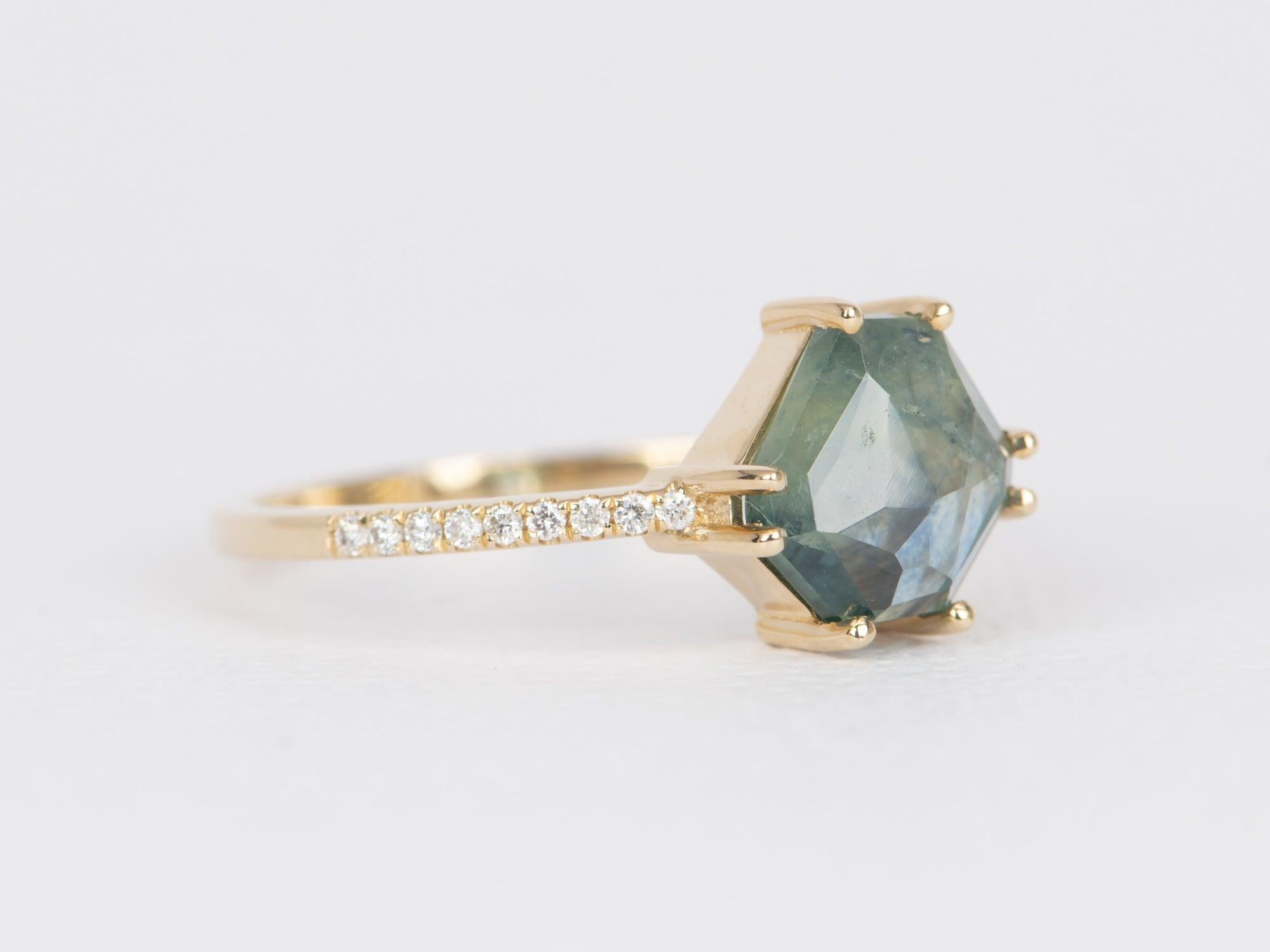 Mixed Cut 2.19ct Freeform Geometric Montana Sapphire Diamond Engagement Ring 14k Gold