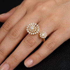 2.19ct G/SI Real Diamond Double Floral Open Ring in 14 Karat Yellow Gold
