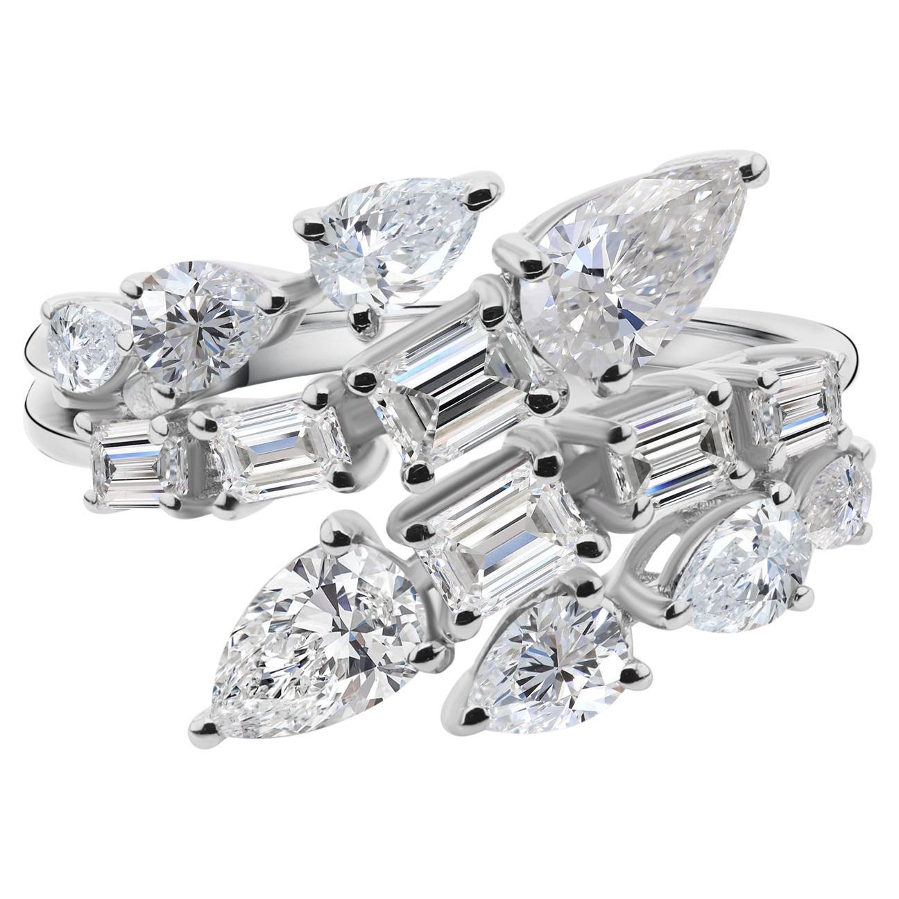 2.19ct Multi Shape Diamond Bypass Ring 14 Karat White Gold