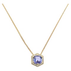 2.19ct Tanzanite & Diamond Pendant – 18ct Yellow Gold Halo Design