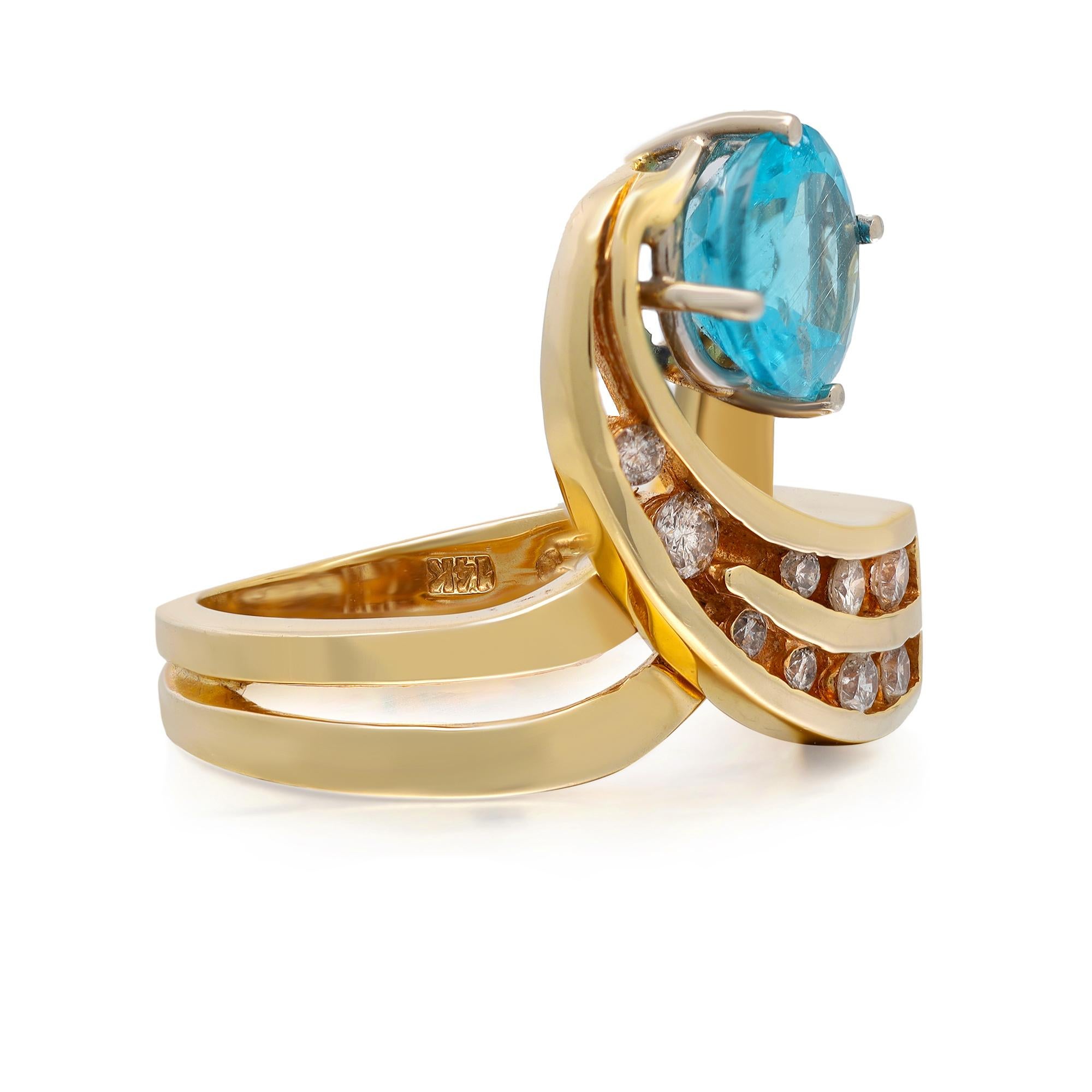 Modern 2.19Cttw Apatite And 0.45Cttw Diamond Cocktail Ring 14K Yellow Gold For Sale