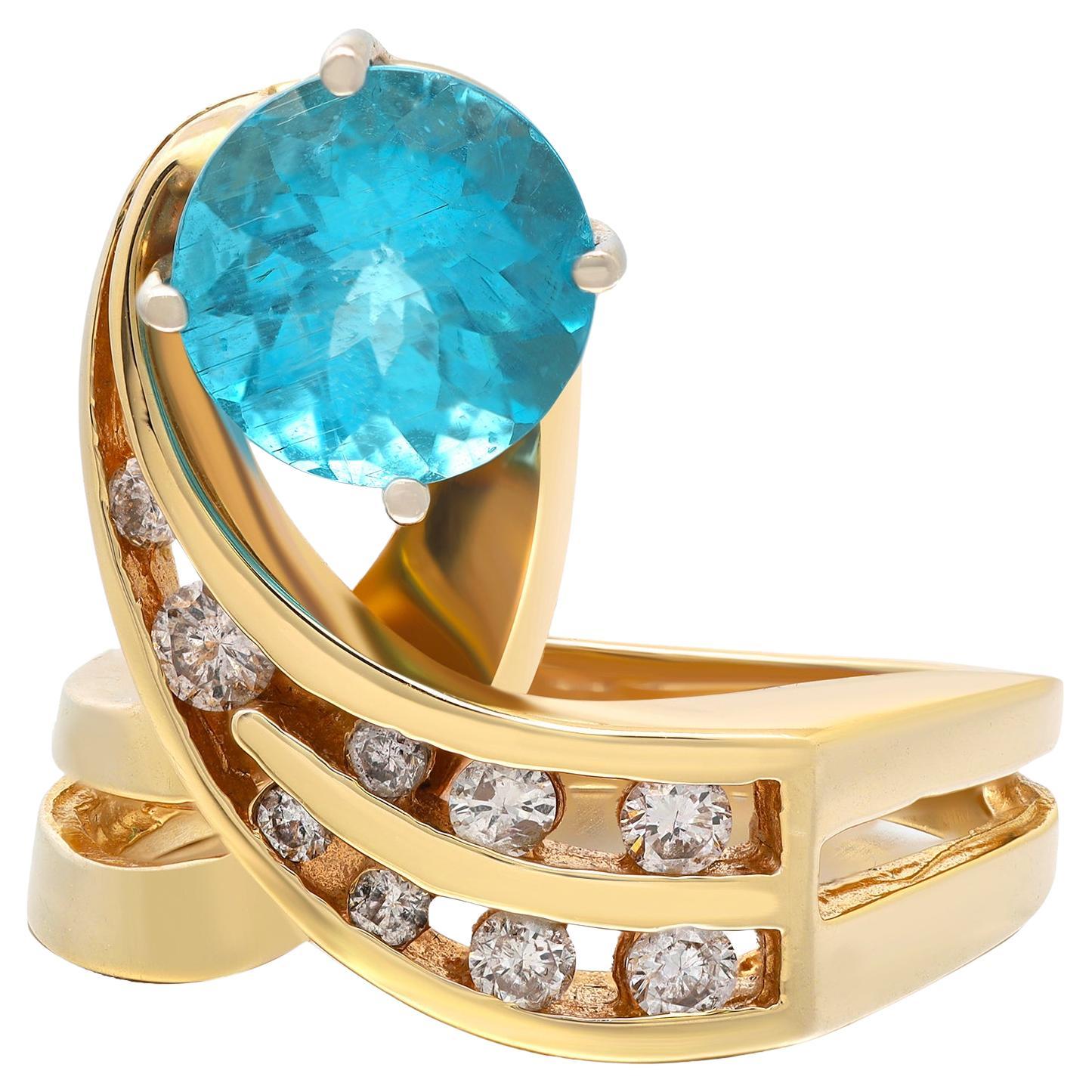 2.19Cttw Apatite And 0.45Cttw Diamond Cocktail Ring 14K Yellow Gold