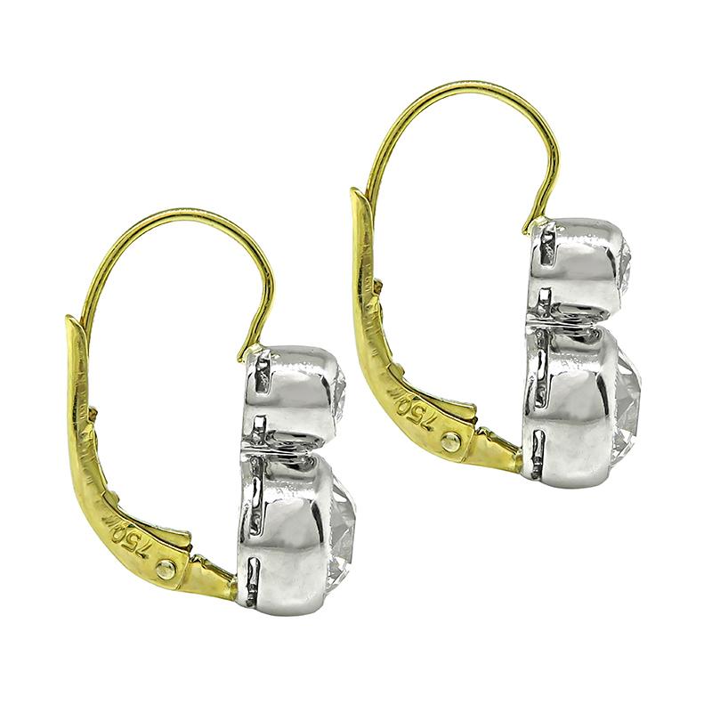 Old Mine Cut 2.19cttw Diamond Platinum and Gold Earrings