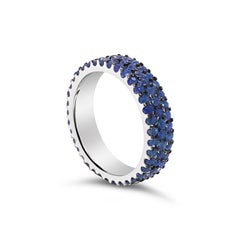 2.19ctw Natural Blue Sapphires 3 Row 14 Karat White Gold Eternity Band
