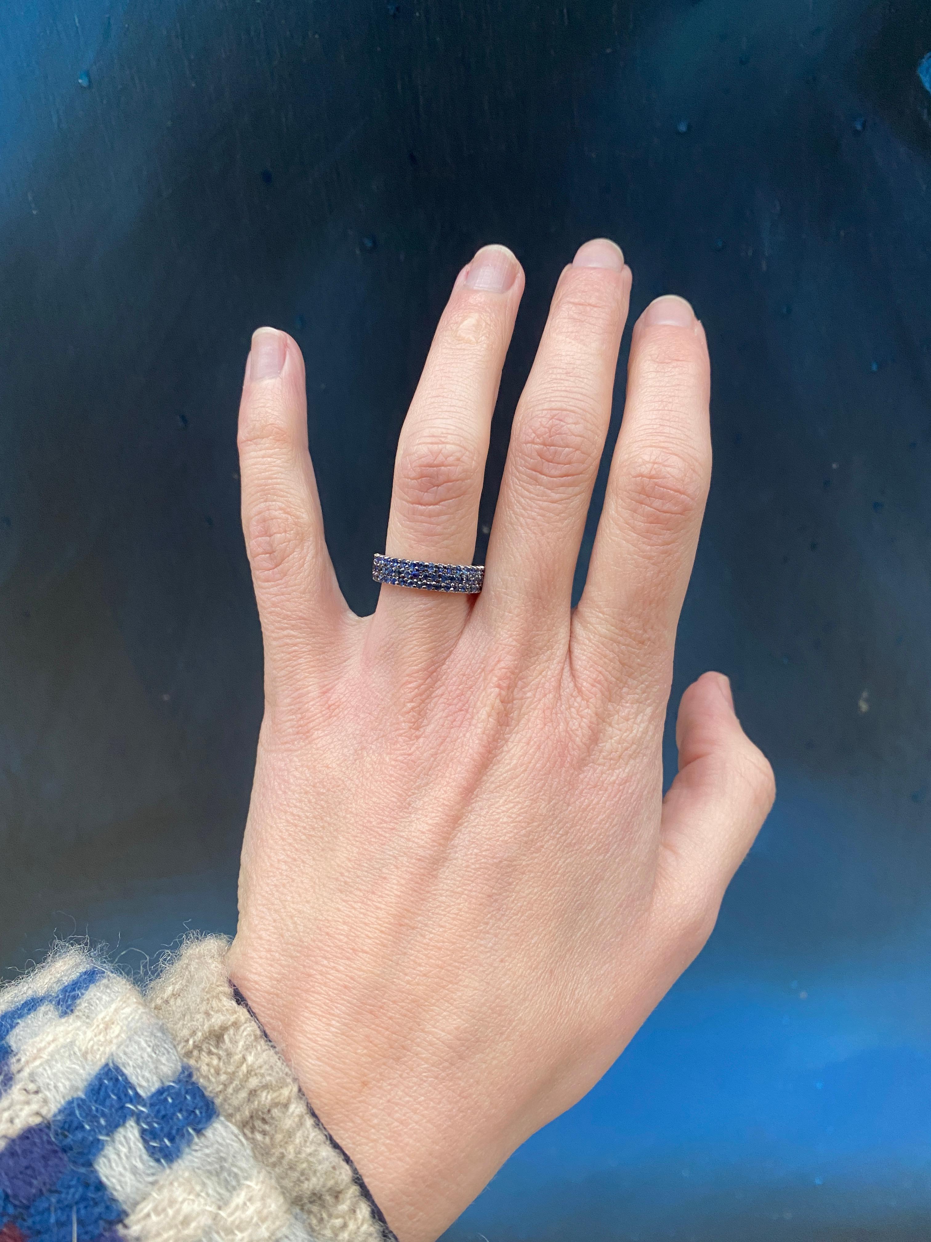 2.19ctw Natural Blue Sapphires 3 Row 14 Karat White Gold Eternity Band For Sale 2