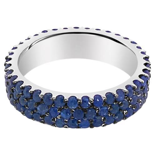 2.19ctw Natural Blue Sapphires 3 Row 14k White Gold Eternity Band For Sale