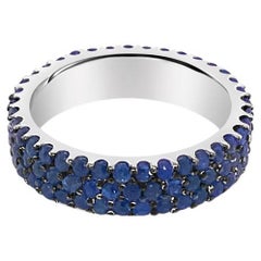 2.19ctw Natural Blue Sapphires 3 Row 14k White Gold Eternity Band