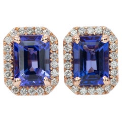 2.1Ct AAA Tanzanite Stud Earrings & Natural Diamond Accents: Solid 14K Gold
