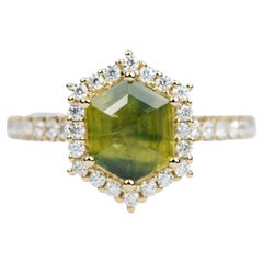 2.1ct Hexagon Shape Green Sapphire Engagement Ring 14K Yellow Gold AD1905-1