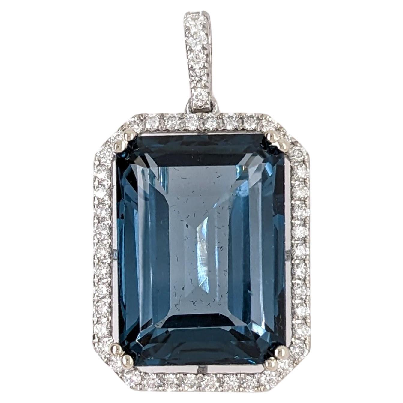 21ct London Topaz Pendant w Earth Mined Diamonds in Solid 14K Gold EM 18x13mm For Sale