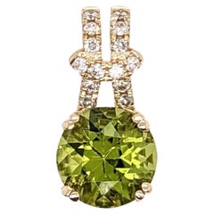 2.1ct Peridot Pendant w Earth Mined Diamonds in Solid 14K Yellow Gold Round 8mm