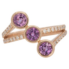 2.1Ct Purple Sapphire Three-Stone Wrap Ring with Diamond Accents: Solid 14K Gold