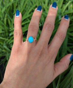 2.1Ct Sonoran Turquoise Ring with Natural Diamond Accent: Solid 14K Gold, 10x8mm