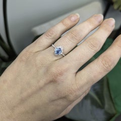 2.1cts Blue Zircon Ring with Natural Diamonds Halo: Solid 14k Gold, Oval 6.6x6mm