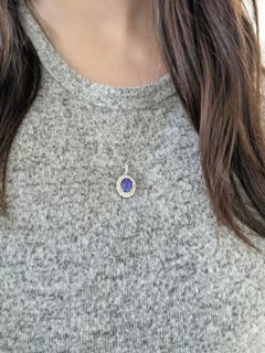 2.1cts Tanzanite Pendant with Natural Diamonds Halo: 14K Dual Gold, Oval 9x7mm