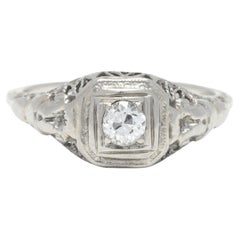 .21ctw Art Deco Diamond Filigree Engagement Ring, 18K White Gold, Ring