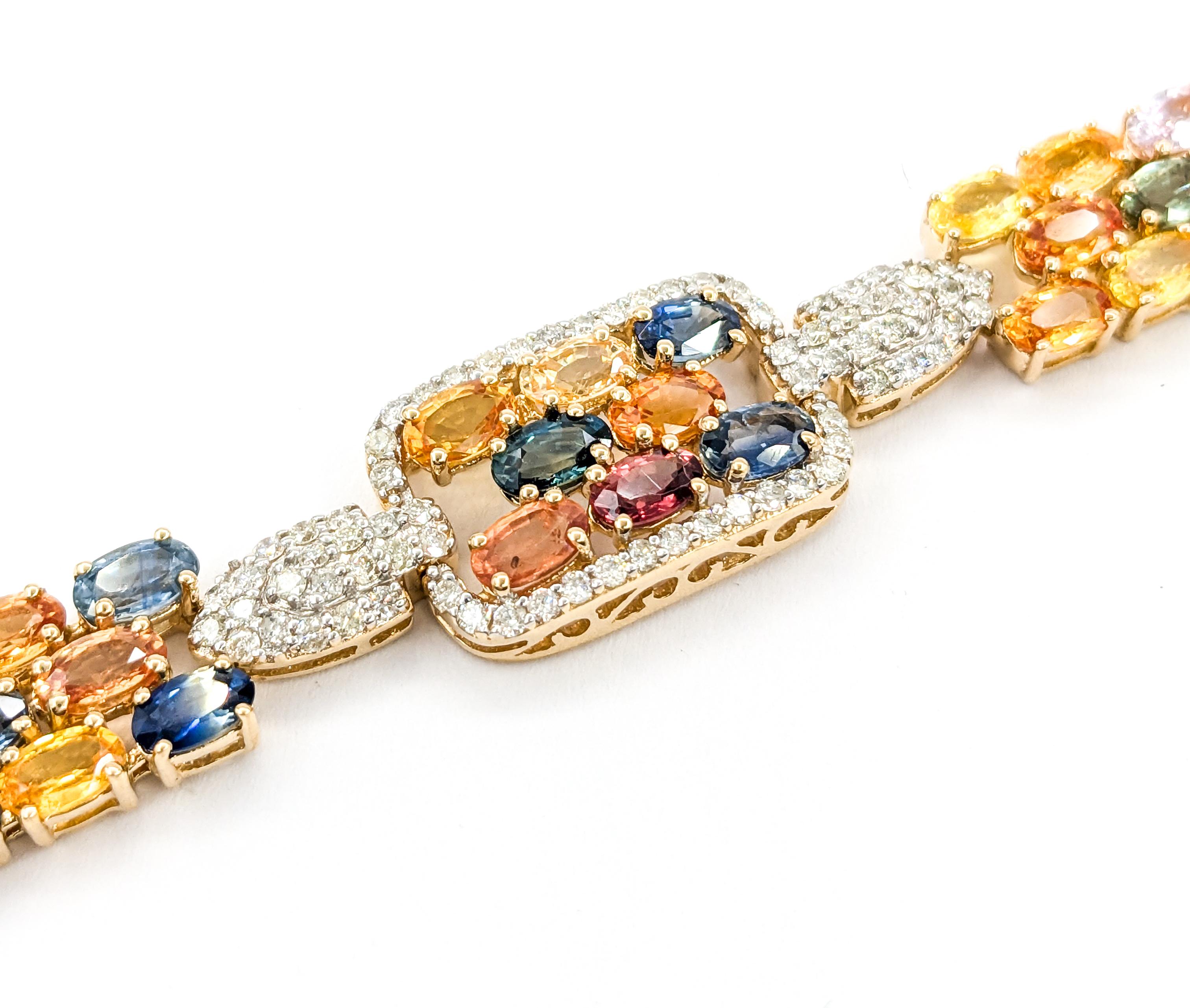 Armband aus Gelbgold mit 21 Karat mehrfarbigem Saphir und Diamanten 6