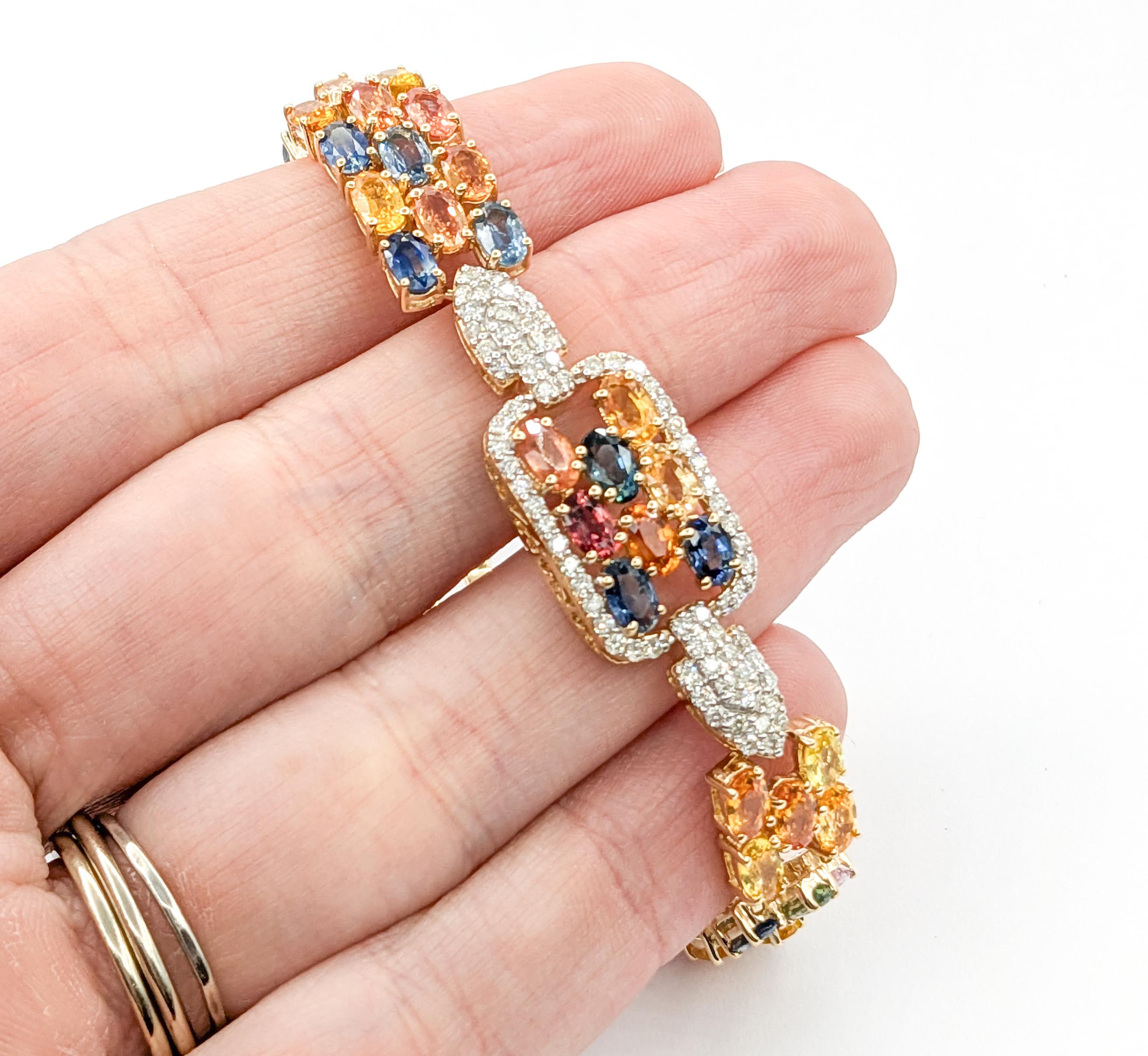 Armband aus Gelbgold mit 21 Karat mehrfarbigem Saphir und Diamanten 7