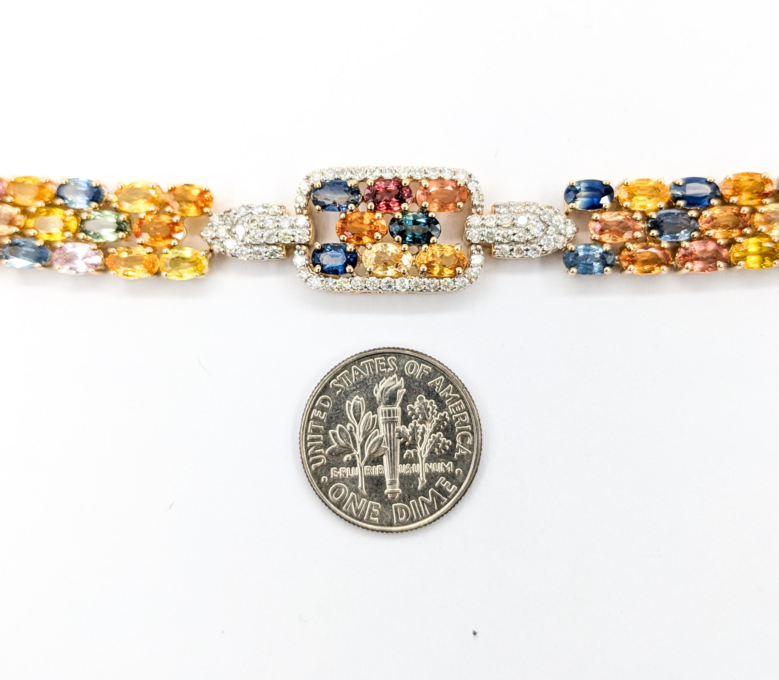 Armband aus Gelbgold mit 21 Karat mehrfarbigem Saphir und Diamanten 8
