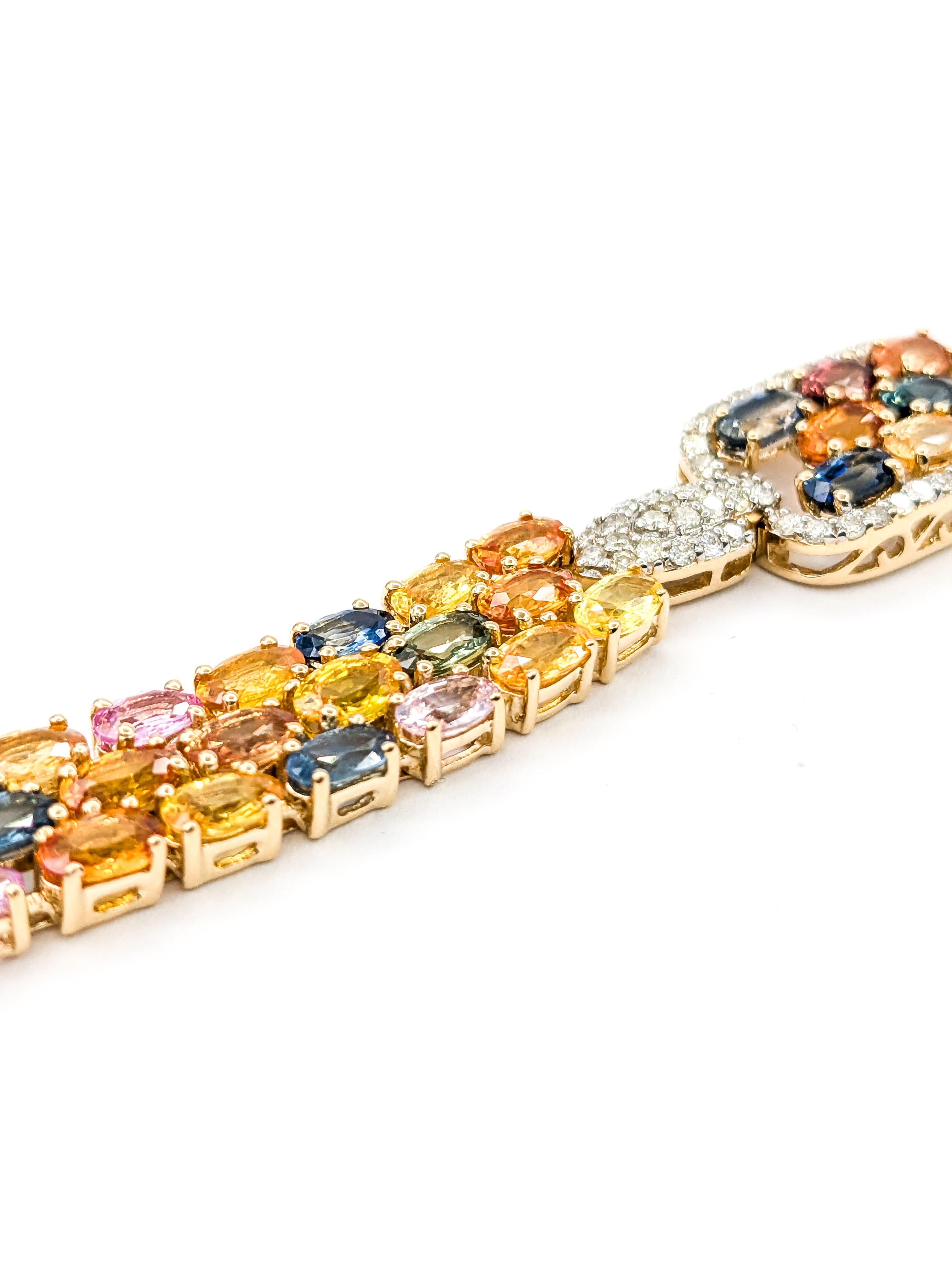 Armband aus Gelbgold mit 21 Karat mehrfarbigem Saphir und Diamanten (Ovalschliff)