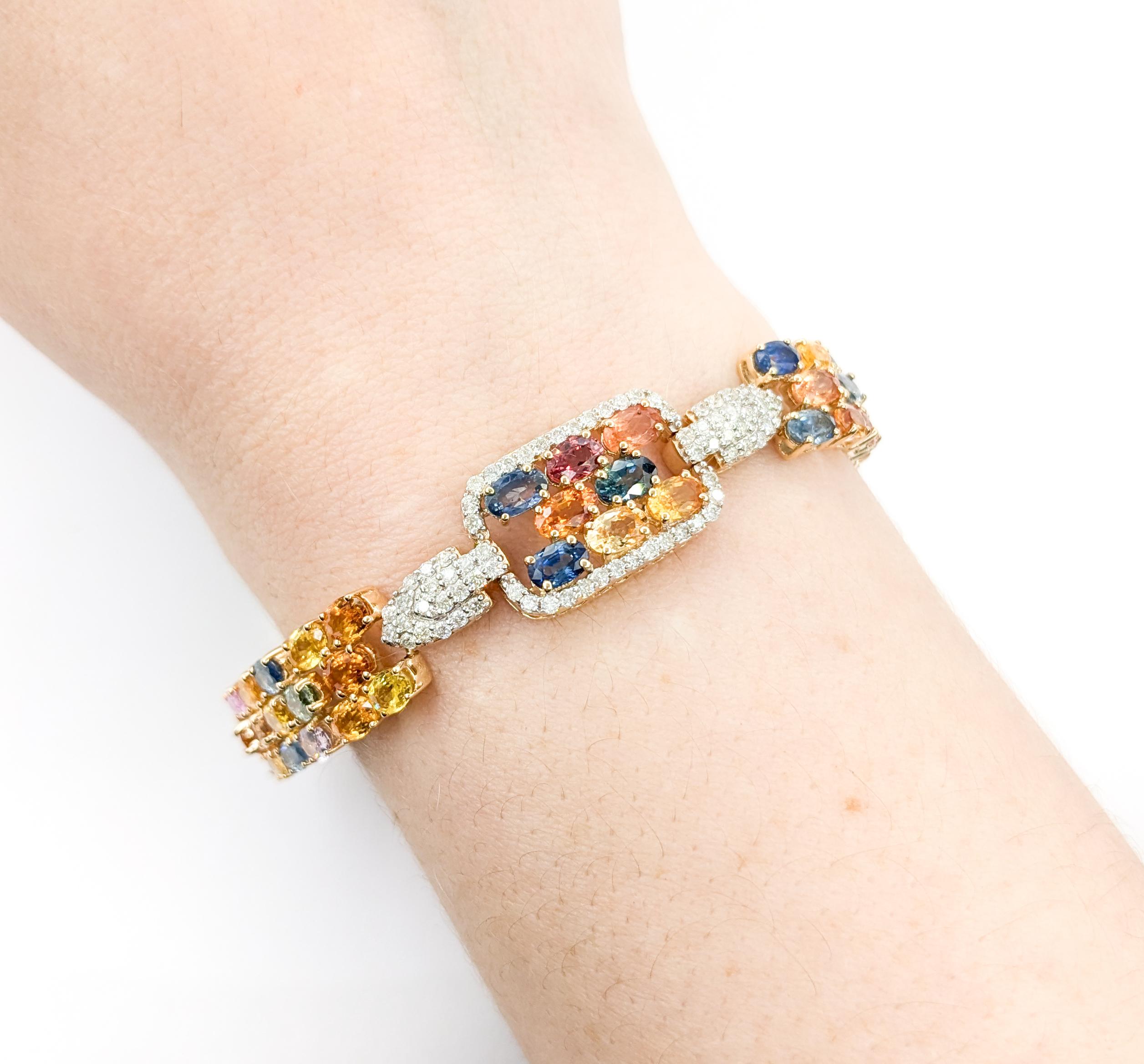 Armband aus Gelbgold mit 21 Karat mehrfarbigem Saphir und Diamanten im Zustand „Hervorragend“ in Bloomington, MN