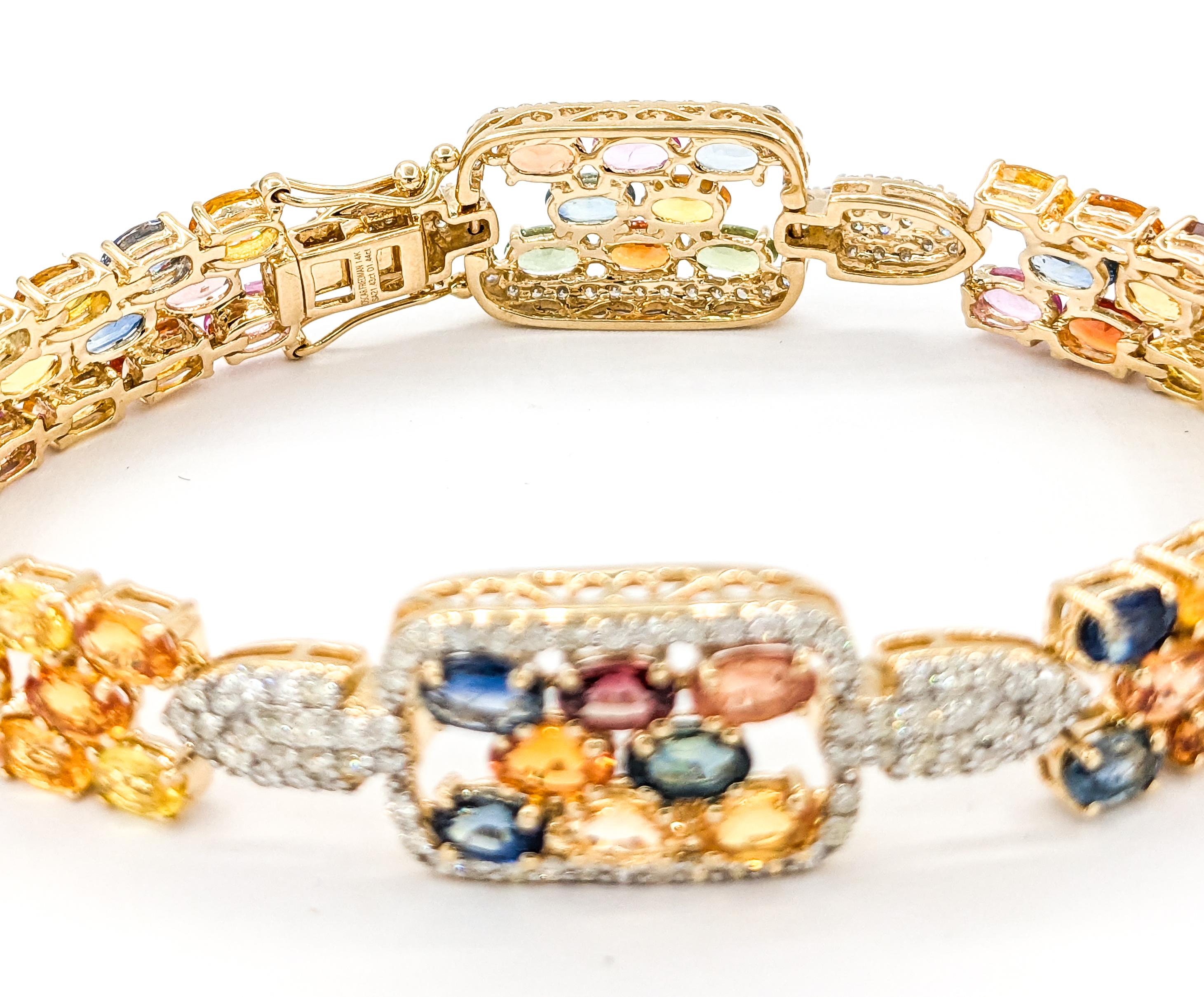 Armband aus Gelbgold mit 21 Karat mehrfarbigem Saphir und Diamanten Damen