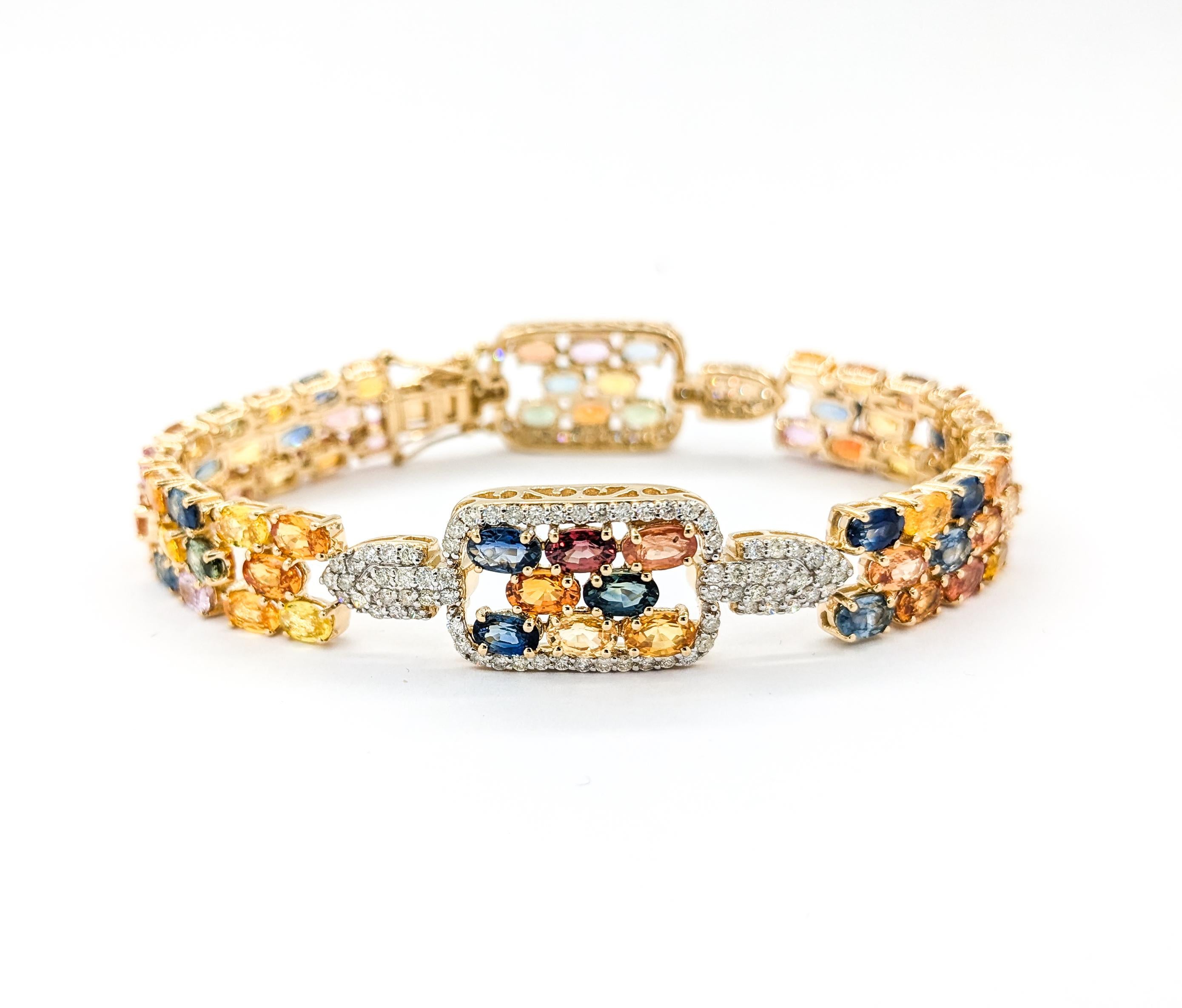 Armband aus Gelbgold mit 21 Karat mehrfarbigem Saphir und Diamanten 3