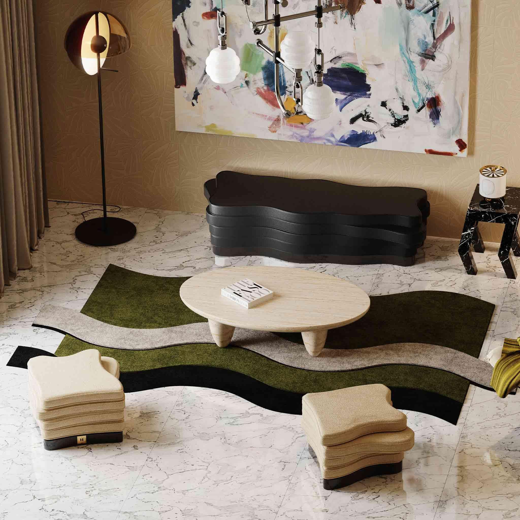 Hand-Knotted 21h Century Modern Wave Rug In Handwoven New Zealand Wool For Sale