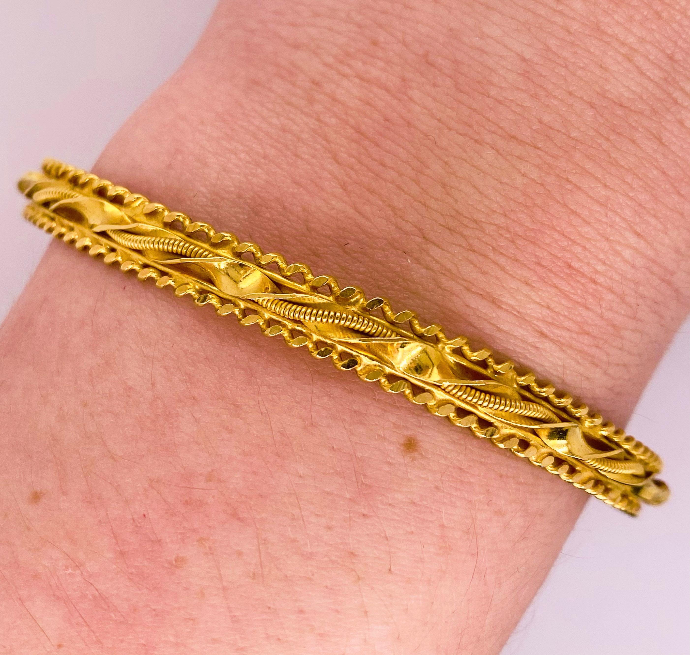 21 karat yellow gold bangle bracelet! The bracelet has a beaded design with twisted accents. It is a fine jewelry piece that will compliment you on every occasion! This bracelet would make the perfect gift for your loved one or yourself!
The details