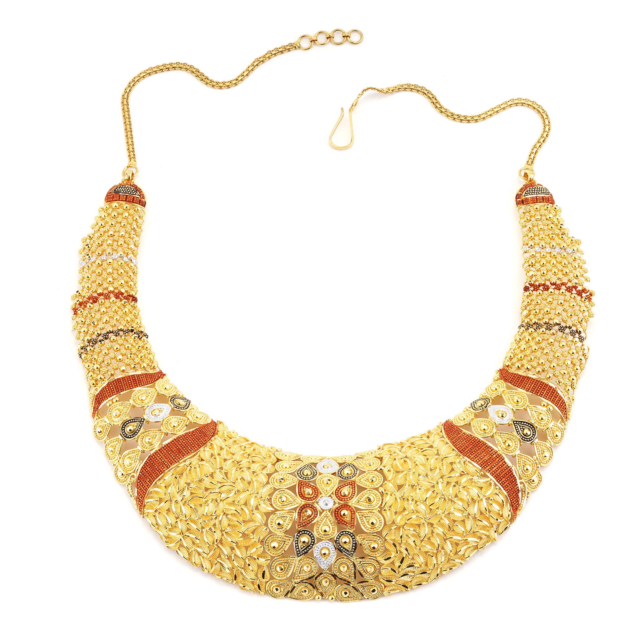 21 Karat Gold Antike traditionelle indische Bib-Halskette und Tropfenohrring Braut-Set  (Anglo-indisch) im Angebot