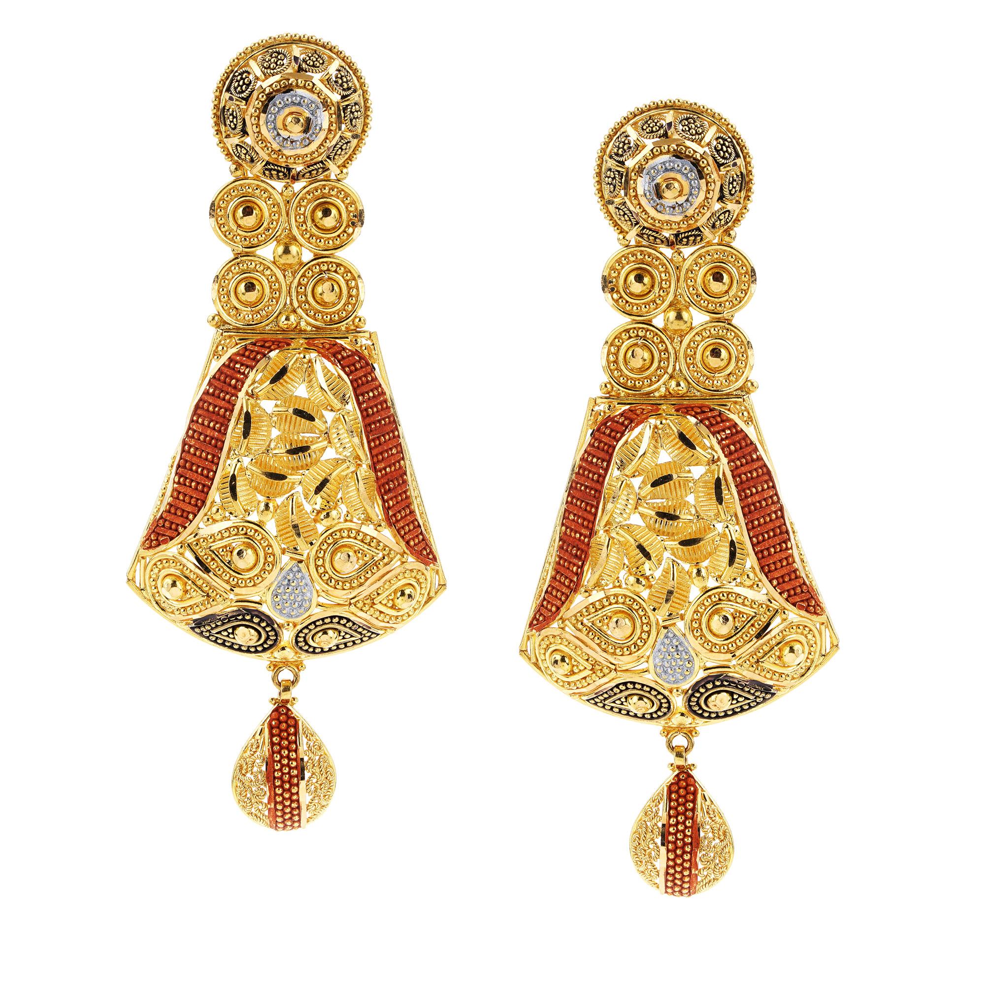 21 Karat Gold Antike traditionelle indische Bib-Halskette und Tropfenohrring Braut-Set  im Zustand „Neu“ im Angebot in Chicago, IL