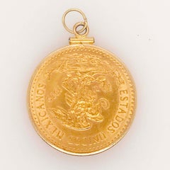 21K Veinte Pesos Gold Coin, 20 Pesos Mexico Coin, 14K Gold Coin Bezel Pendant
