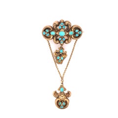 21K Victorian Turquoise Mourning Pin Yellow Gold