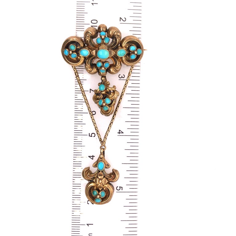 21K Victorian Turquoise Mourning Pin Yellow Gold For Sale 2