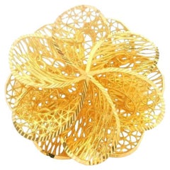 Oro giallo 21k 3,4 g Anello floreale fantasia con taglio di diamante misura 6