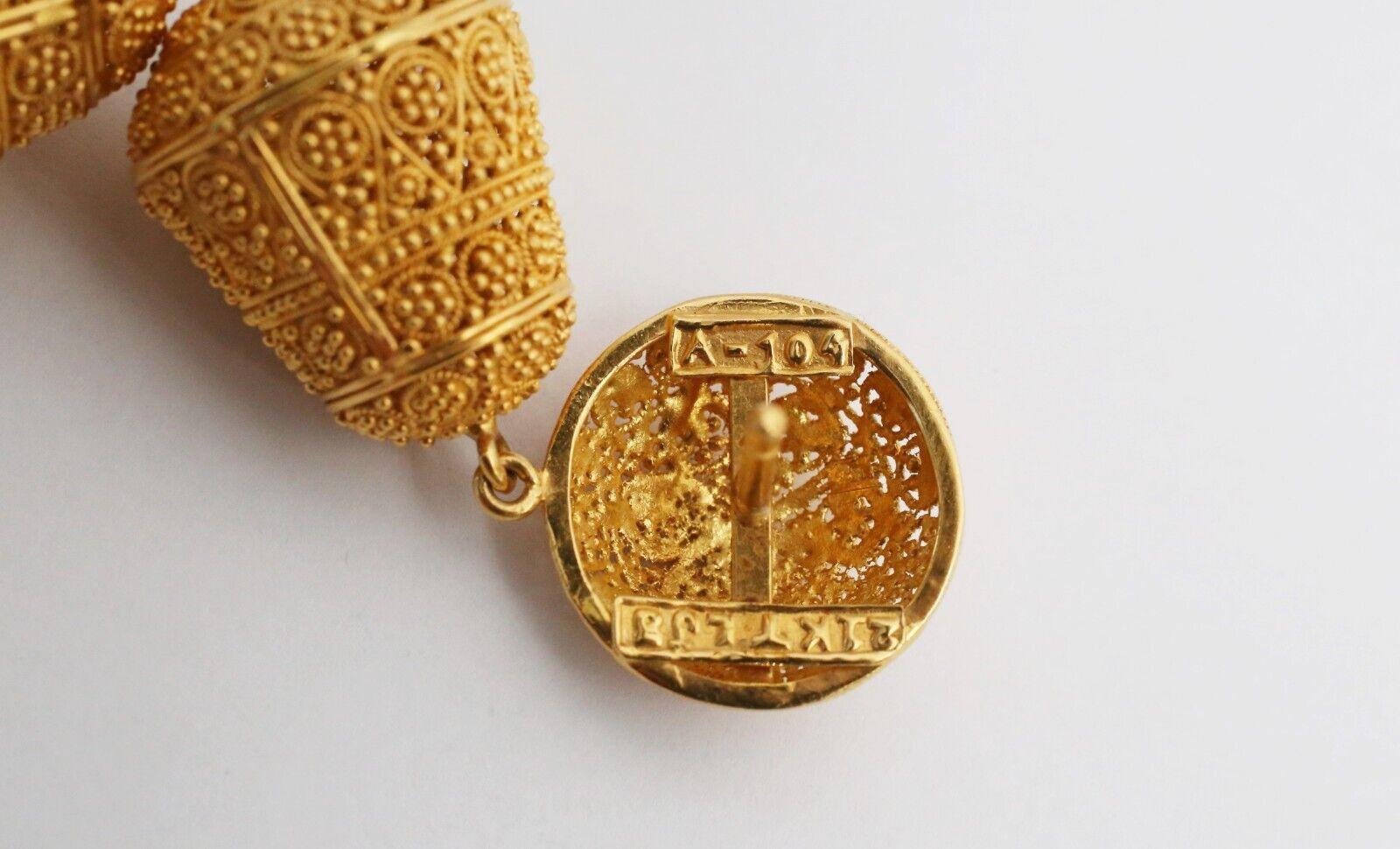 21k Yellow Gold African Filigree Dangle Earrings, 46.2g For Sale 1