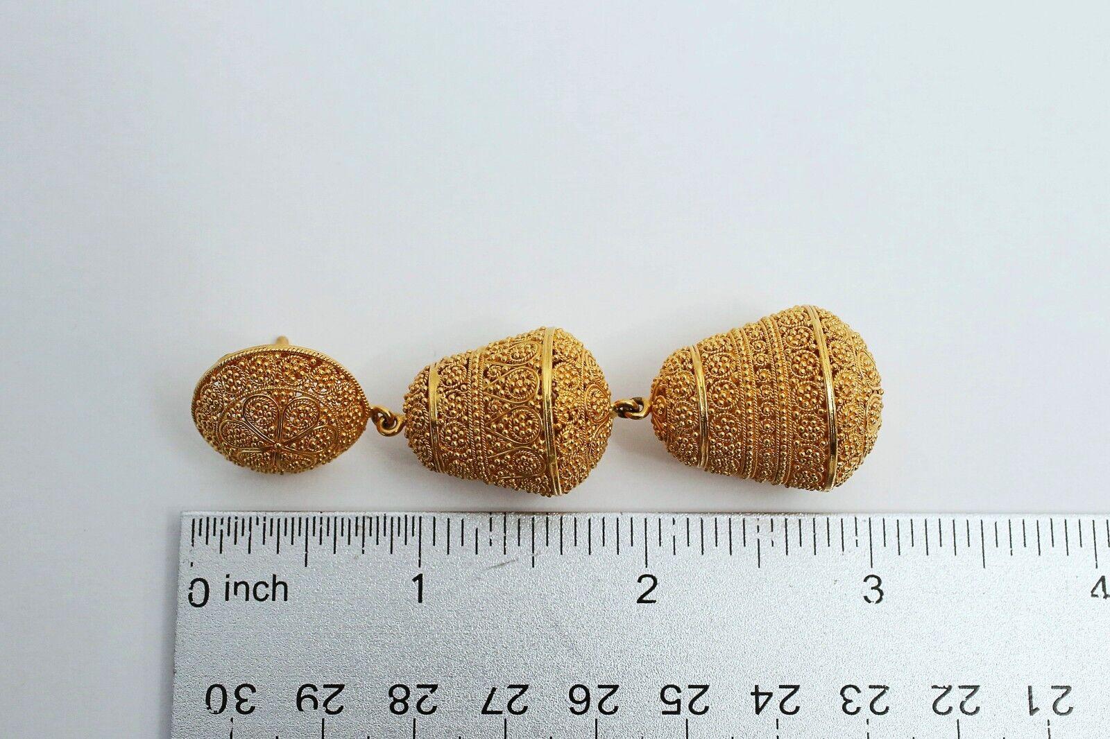 21k Yellow Gold African Filigree Dangle Earrings, 46.2g For Sale 2