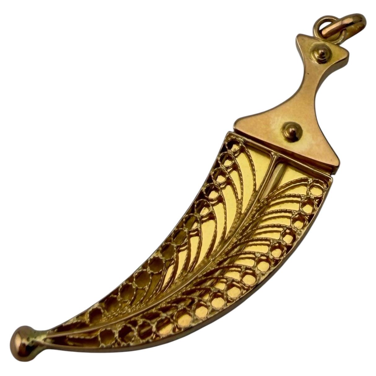 21k Yellow Gold Dagger Charm/Pendant For Sale