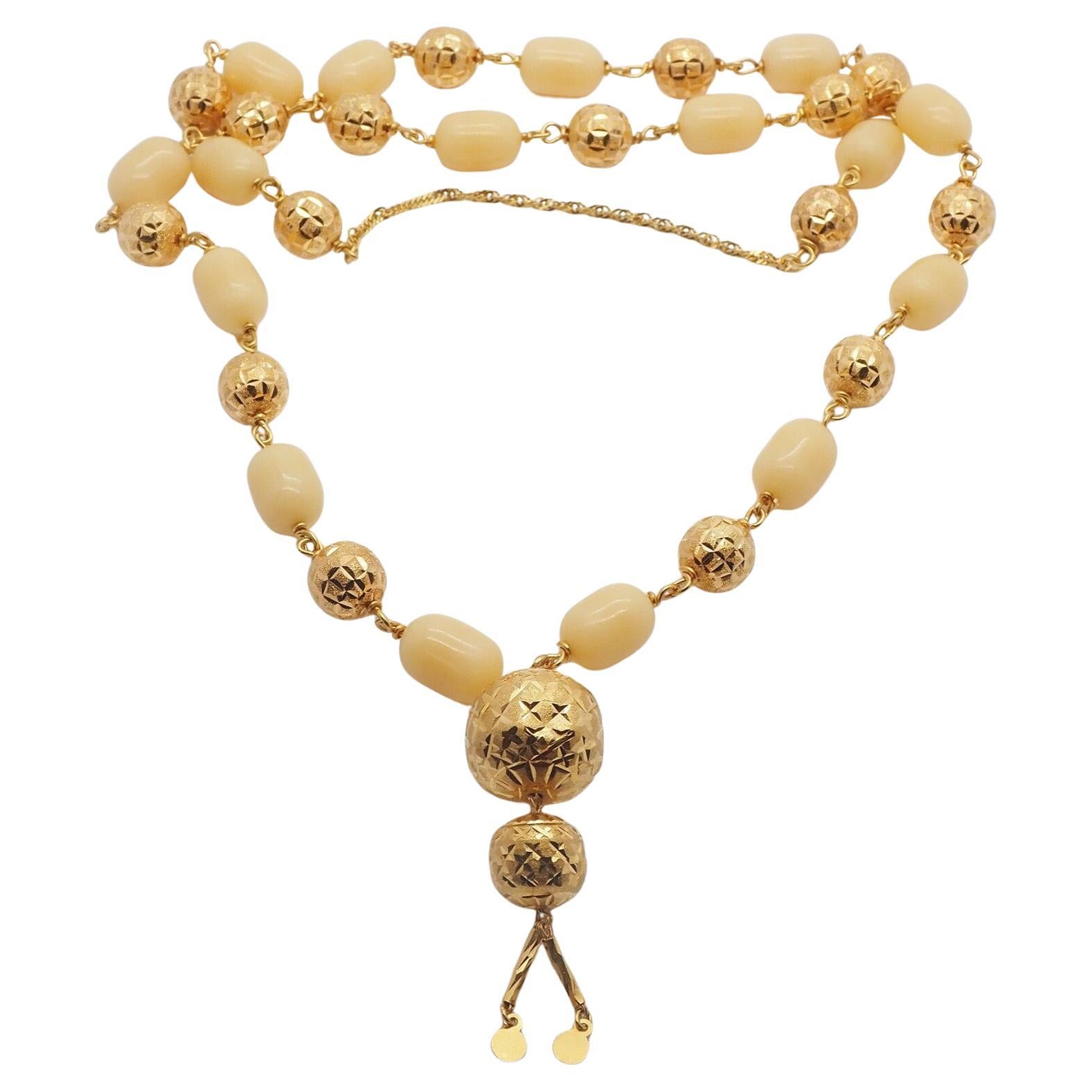 21k Yellow Gold Jasper Bead Necklace, 36 inches - 104.0g