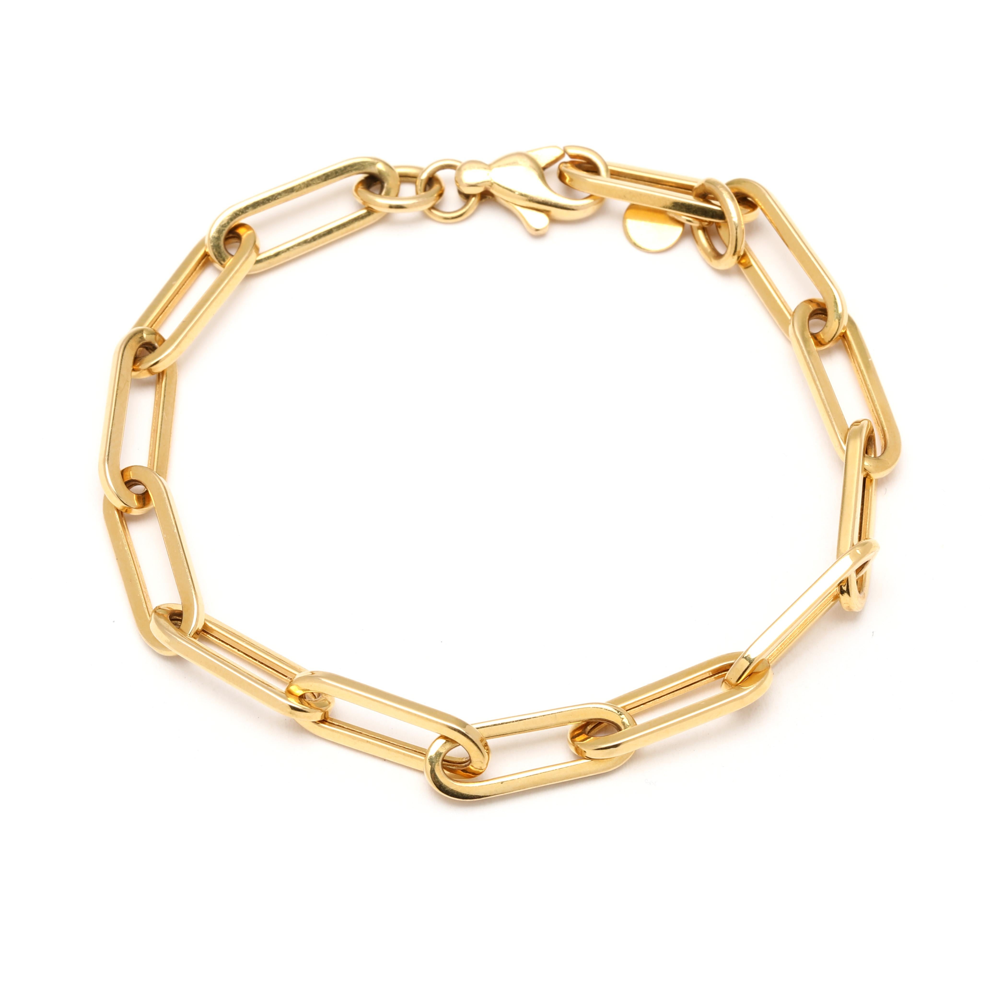 21k Yellow Gold Medium Paperclip Chain Bracelet, Length 7.5 Inches, Stackable