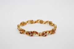 21k Yellow Gold Pearl & Coral Bangle, 7 inches - 23.2g