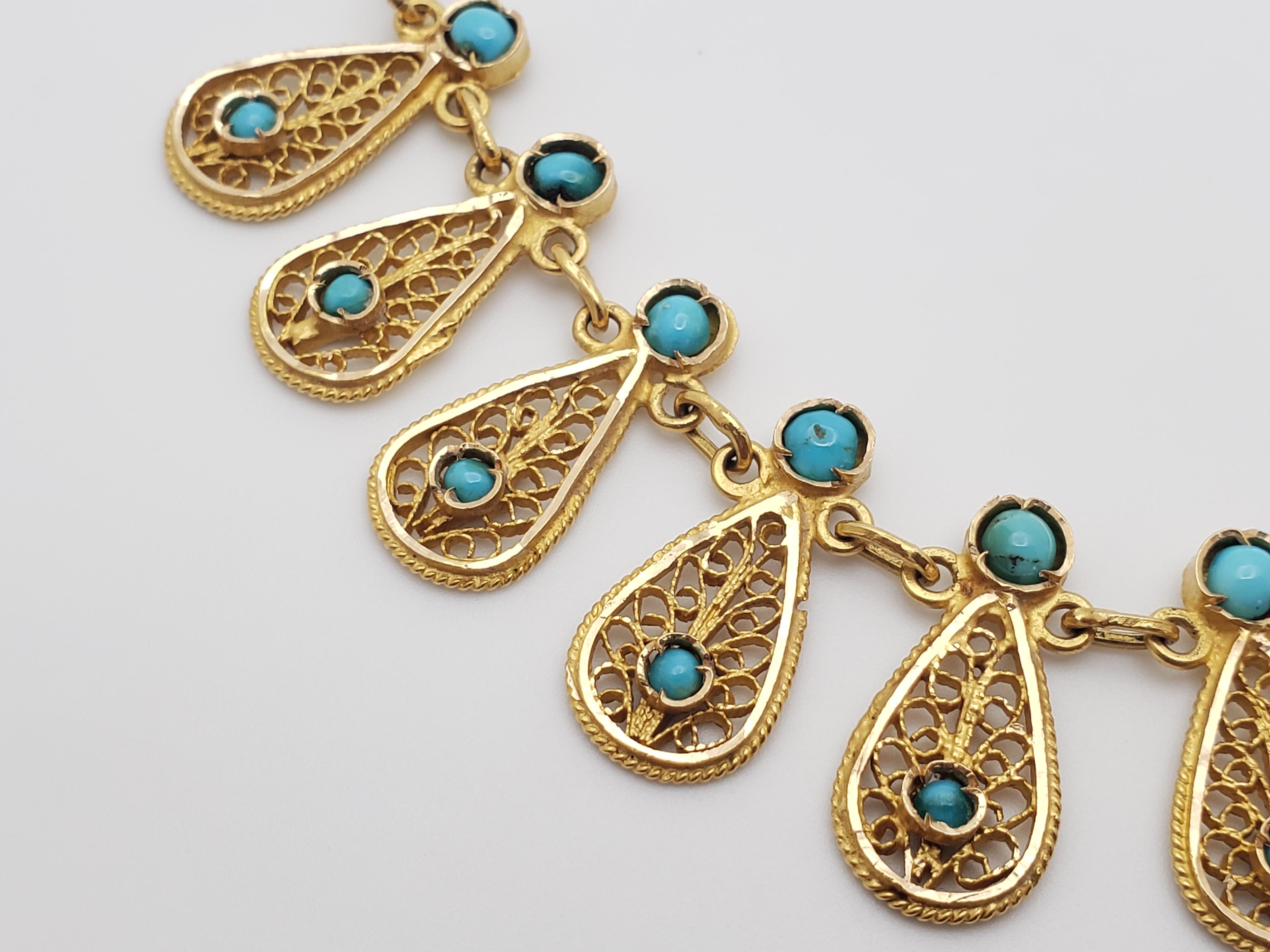 Collier en or jaune 21K avec turquoise, Paisley traditionnel persan Design/One en vente 6