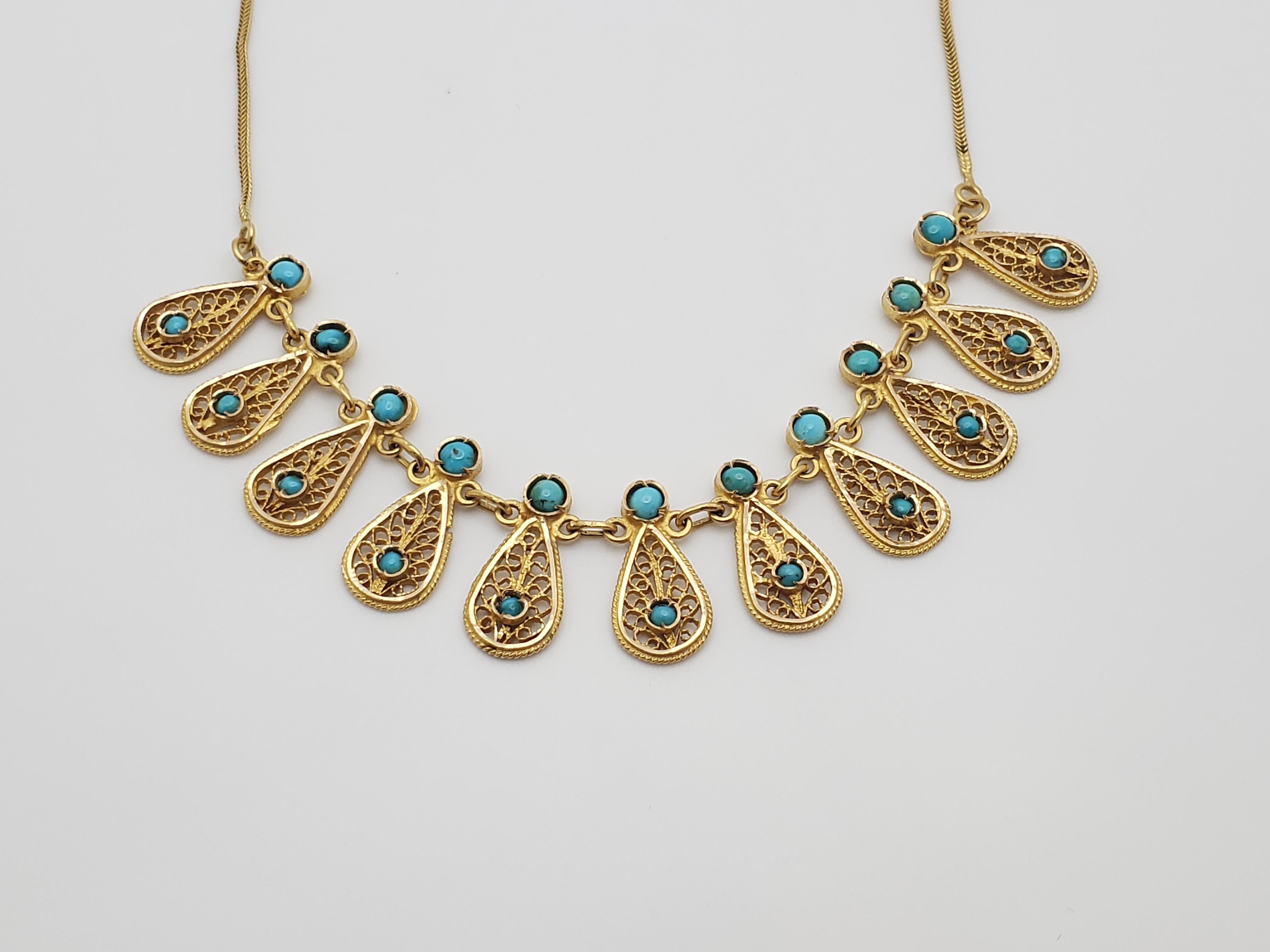 Collier en or jaune 21K avec turquoise, Paisley traditionnel persan Design/One Bon état - En vente à Westport, CT
