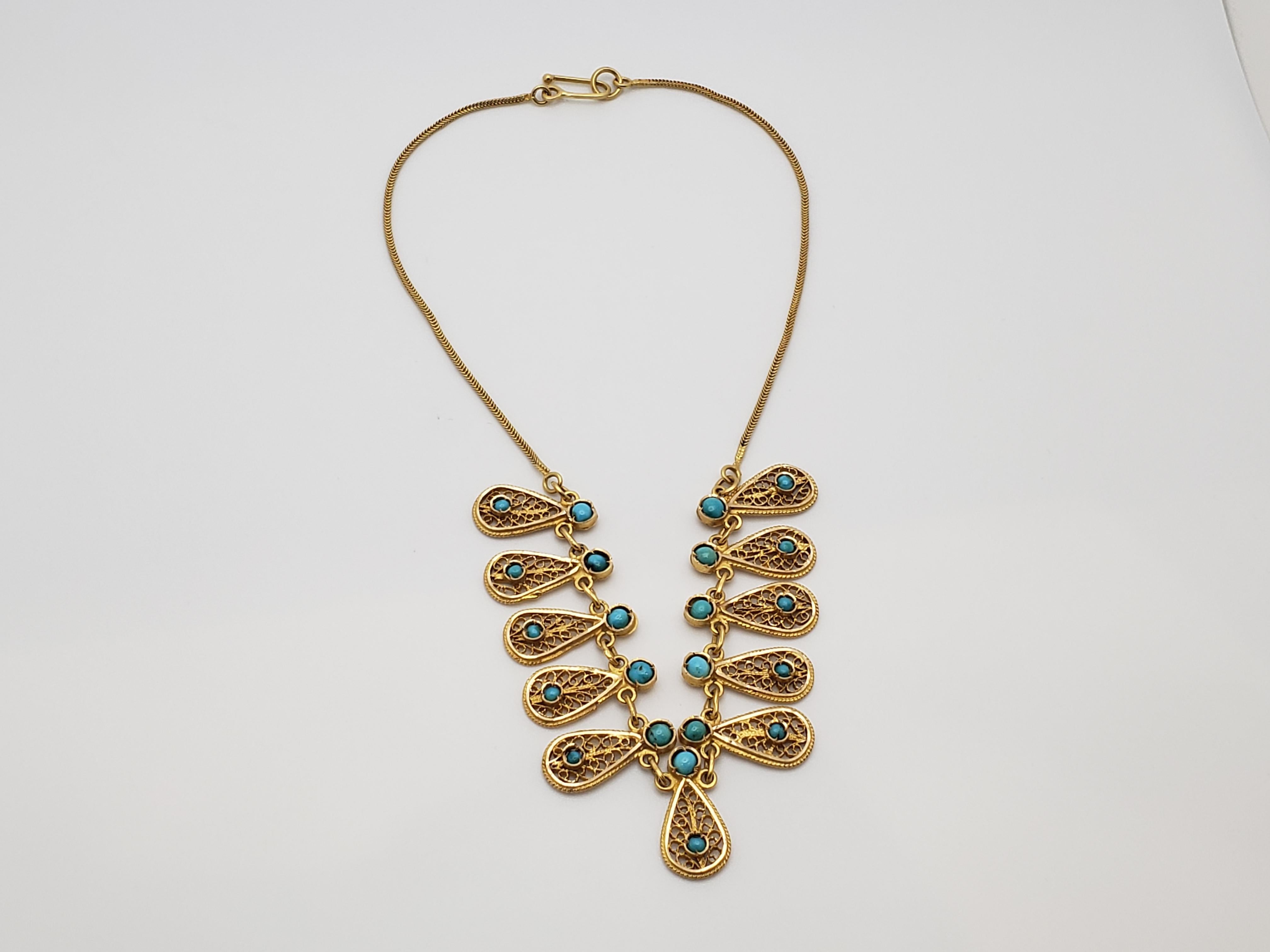 Collier en or jaune 21K avec turquoise, Paisley traditionnel persan Design/One en vente 1