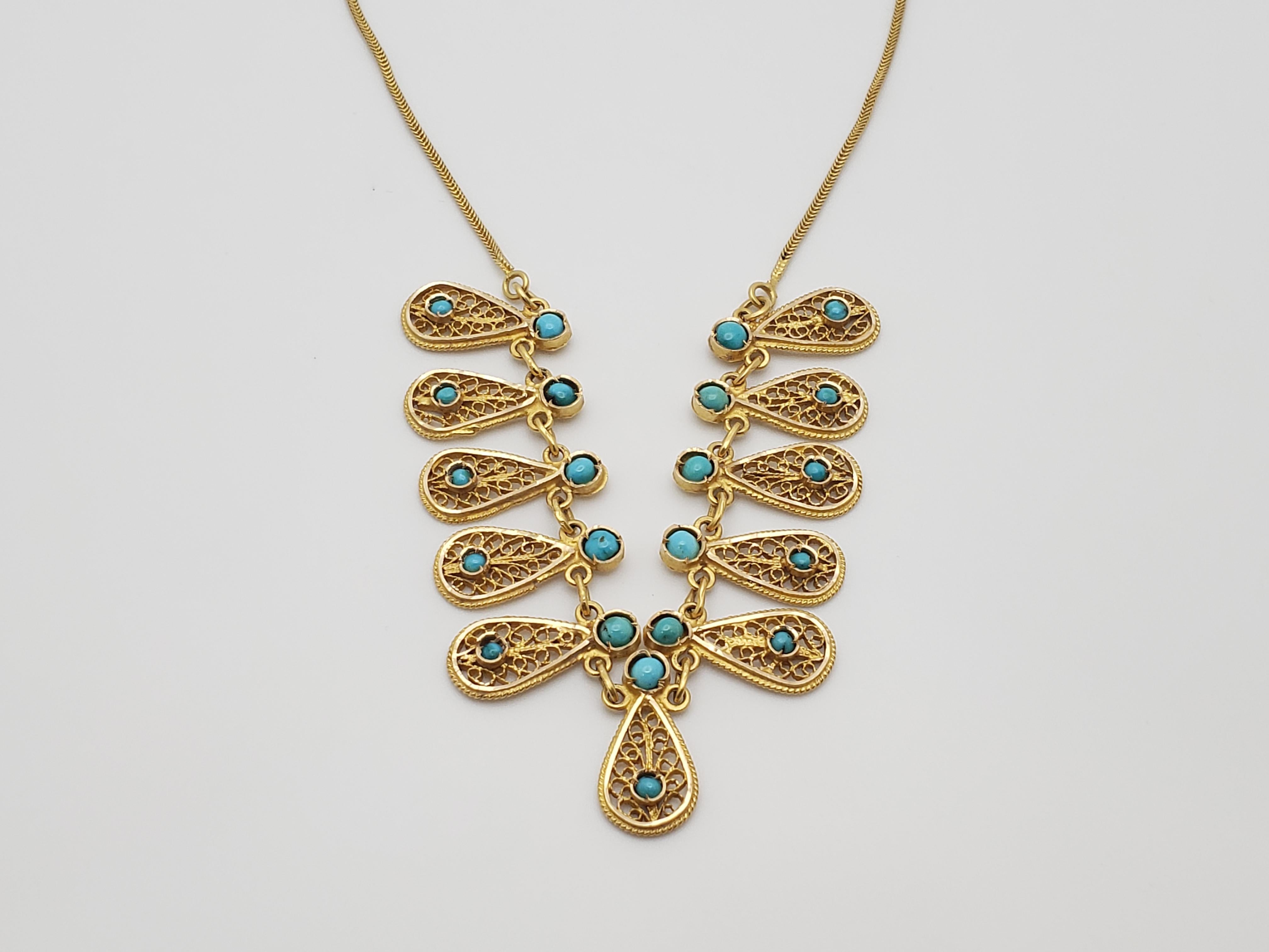 Collier en or jaune 21K avec turquoise, Paisley traditionnel persan Design/One en vente 2