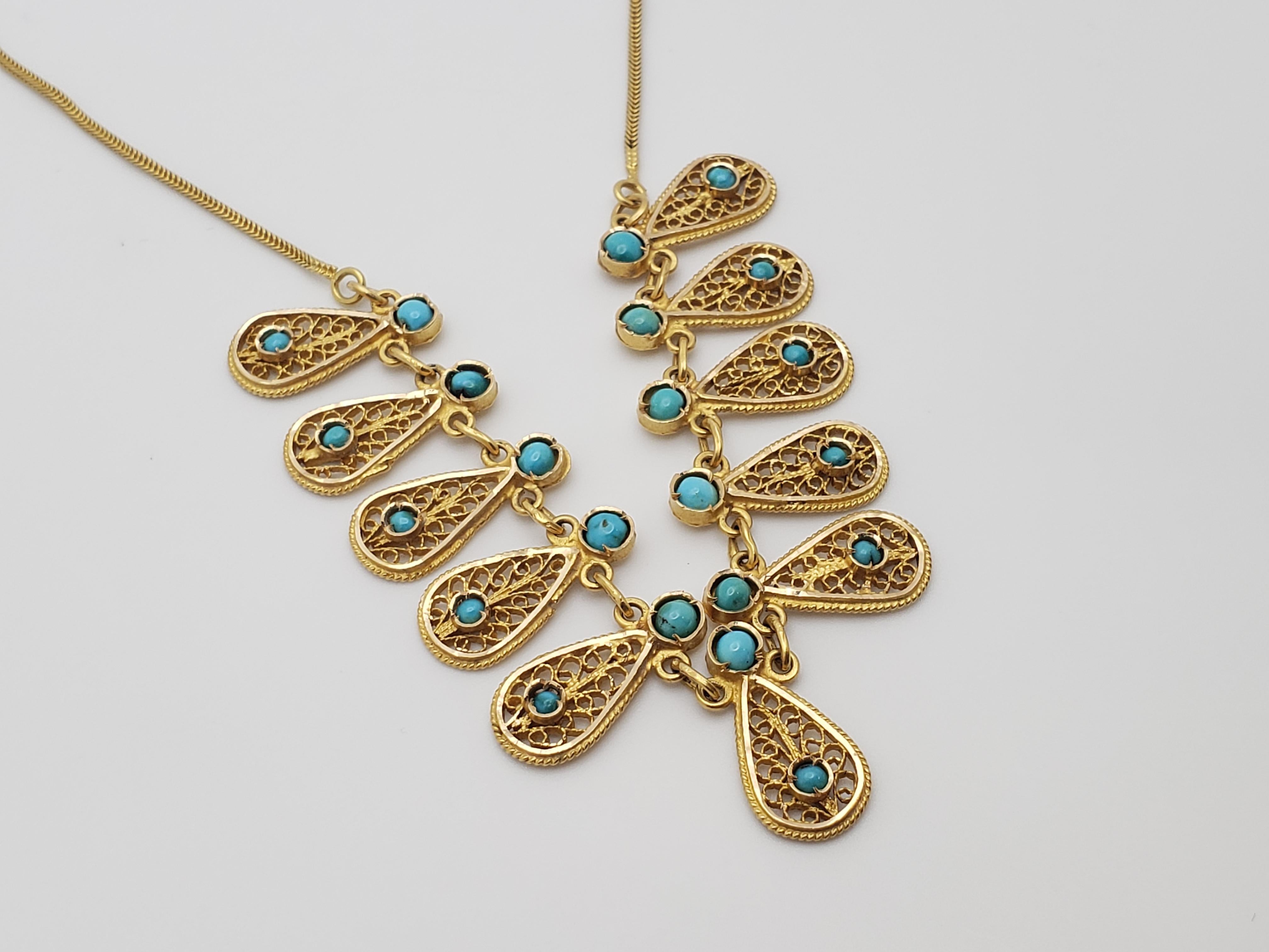 Collier en or jaune 21K avec turquoise, Paisley traditionnel persan Design/One en vente 3