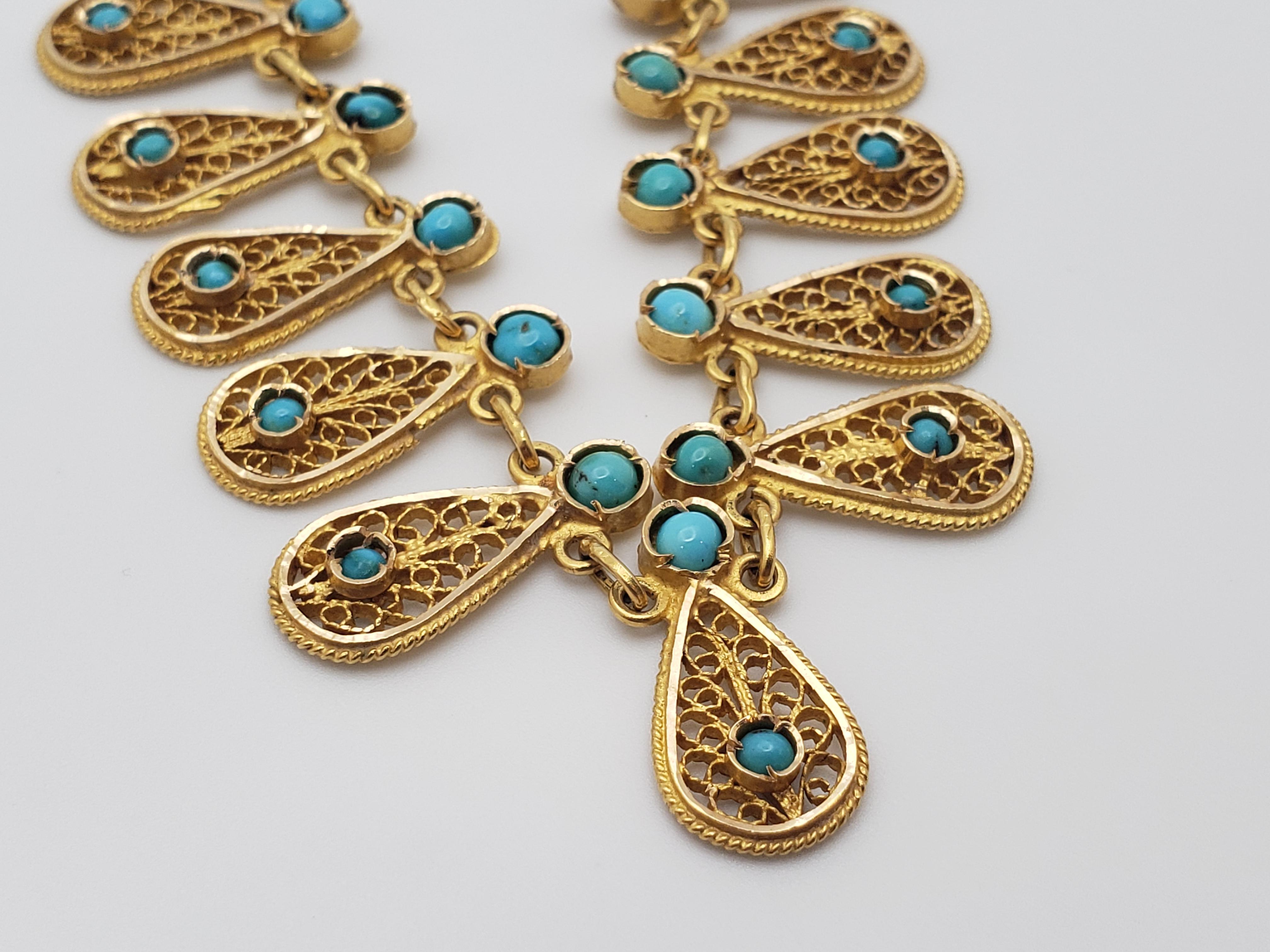 Collier en or jaune 21K avec turquoise, Paisley traditionnel persan Design/One en vente 4